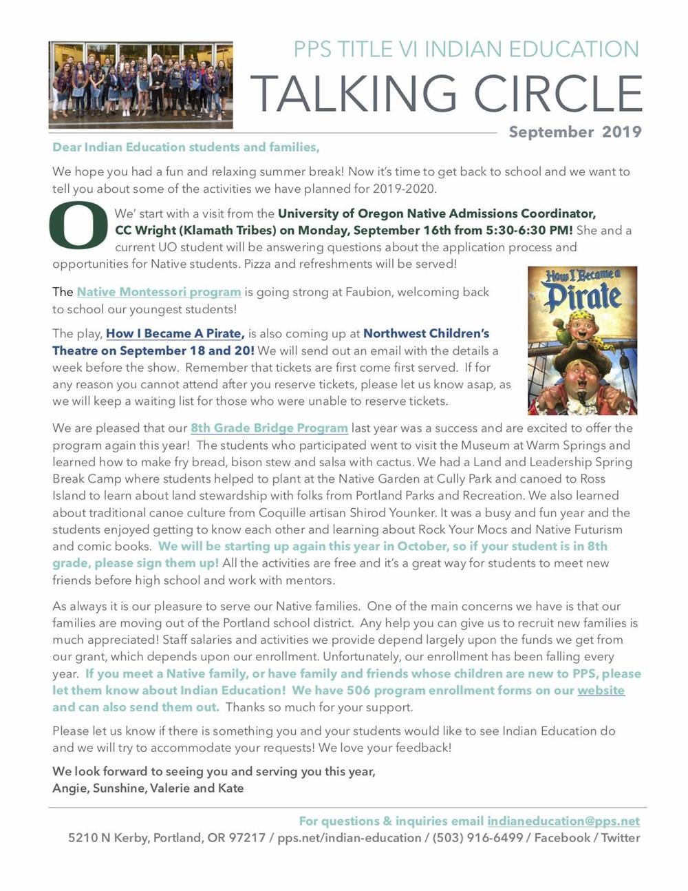 September 2019 Talking Circle